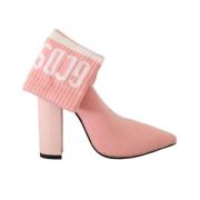 Gcds Pink Suede Logo Socks Block Heel Ankle Boots Shoes Pink, Dam