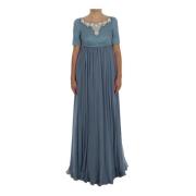Dolce & Gabbana Pre-owned Blue Silk Crystal Sheath Gown Ball Dress Blu...