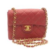 Chanel Vintage Röd Läder Chanel Flap Väska Red, Dam