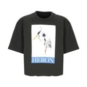 Heron Preston Svart Bomullsvadderad T-shirt med Fågelmönster Black, He...
