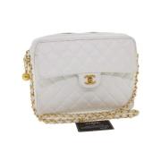 Chanel Vintage Gull Lær Chanel Flap Väska Beige, Dam