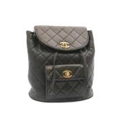 Chanel Vintage Förägande Svart Läder Chanel Ryggsäck Black, Dam