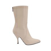 Bottega Veneta Vintage Beige Läder Mid Calf Stövlar Beige, Dam