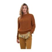 Alpha Studio Klassisk Crew Neck Sweater Brown, Dam