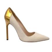 Manolo Blahnik Pre-owned Kräm/Guld Metallic Kalvskinnspumps Beige, Dam