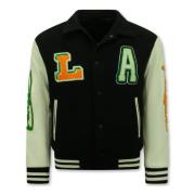 Enos Broderad Vintage Varsity Jacka Oversized - 851 Black, Herr