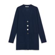 Maliparmi Merinoull V-ringad Cardigan med Kontrasterande Grosgrain Blu...