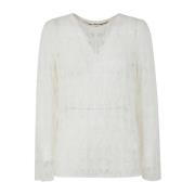 Comme des Garçons Elegant V-ringad Stickad Tröja White, Dam