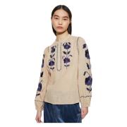 Antik Batik Isla broderad blus Beige, Dam