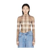 Burberry Ikonisk Check Lace Bodysuit Brown, Dam