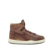 Diadora Metalliska Läderhöga Sneakers Brown, Dam