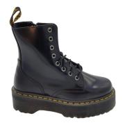 Dr. Martens Läderstövlar i Militärstil med Gul Sömn och Dragkedja Blac...