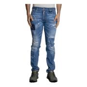 Dsquared2 Slim-Fit Patched Jeans Blue, Herr