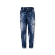 Dsquared2 Distressed Straight Jeans med Paint Splatter Effekt Blue, Da...