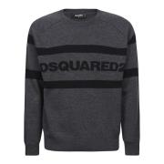 Dsquared2 Grå Sweaters med Kontrast Logo och Raglan Ärmar Gray, Herr