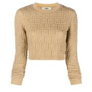 Fendi Stilfull Stickad Rundhalsad Pullover Beige, Dam