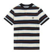 Fred Perry Randig Bomberkrage Polo Shirt White, Herr