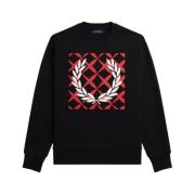 Fred Perry Svart Sweatshirt med Grafisk Korsstygn Black, Herr