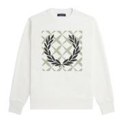 Fred Perry Grafisk Korsstygn Sweatshirt White, Herr