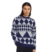 Fred Perry Panel Argyle Crew Neck Sweater Blue, Herr