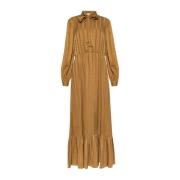 Gucci Silkesklänning med logga i midi-längd Brown, Dam