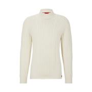 Hugo Boss Oversized Kabelstickad Turtlenecktröja Beige, Herr