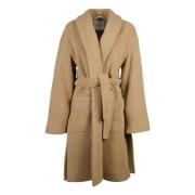 Max Mara Bouclé Teddy Wrap Kappa med Bälte Beige, Dam