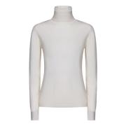 Max Mara Vit Ribbad Rullkrage Turtleneck Sweater White, Dam