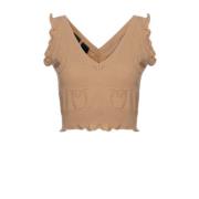 Pinko Stickad topp med Love Birds logotyp Beige, Dam