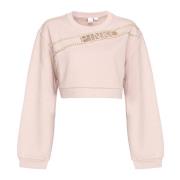 Pinko Cropped sweatshirt med rhinestone logo Pink, Dam