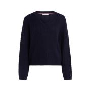 Tommy Hilfiger Mjuk Wool AO Cable V - Stiligt Design Blue, Dam