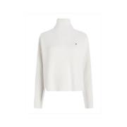 Tommy Hilfiger Co Cardigan Stitch Funnel-Nk Sweater White, Dam