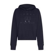 Tommy Hilfiger Metallic Logo Hoodie i Desert Sky Blue, Dam