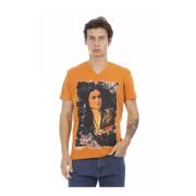 Trussardi Stilren Orange V-Hals T-Shirt med Framsida Tryck Orange, Her...