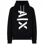 Armani Exchange Svart Herrhoodie med Vertikal Vit AX-tryck Black, Herr