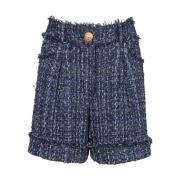 Balmain Tweed High-Waisted Shorts Blue, Dam