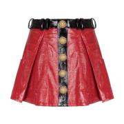 Balmain Pleated patent leather skirt Red, Dam
