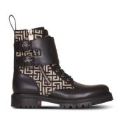 Balmain Bicolor smooth and monogram jacquard Phil Ranger ankle boots B...
