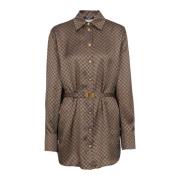 Balmain Sidenblus med en miniatyrmonogramtryck Brown, Dam