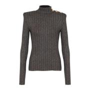 Balmain Räfflad lurexstickad tröja Gray, Dam