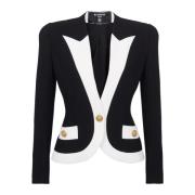 Balmain Tvåfärgad crepejacka Black, Dam