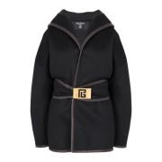 Balmain Bältesförsedd yllekappa Black, Dam