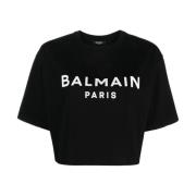 Balmain Logo Print Bomull T-Shirt Black, Dam