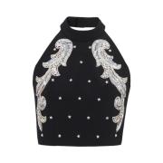 Balmain Barock broderad topp utan rygg Black, Dam