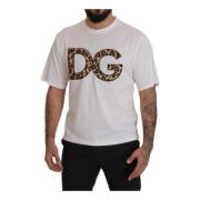 Dolce & Gabbana Kortärmad T-shirt med Leopard Logo White, Herr
