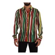 Dolce & Gabbana Lyxig Randig Siden Skjorta Multicolor, Herr