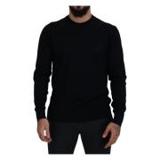 Dolce & Gabbana Lyxig Svart Virgin Wool Crewneck Sweater Black, Herr