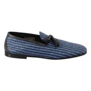 Dolce & Gabbana Blå vävd läder tofs loafers skor Blue, Herr