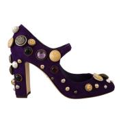 Dolce & Gabbana Lila Mocka Prydd Mary Jane Skor Purple, Dam
