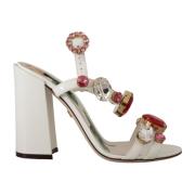 Dolce & Gabbana Vita Läder Kristall Keira Klack Sandaler Multicolor, D...